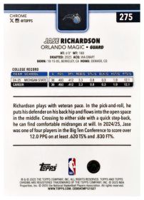 Jase Richardson - Topps Chrome Base Set 2025-26, Nr. 275 – Rookie Card, Nummeriert, Yellow Basketball Refractor