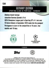 Geovany Quenda - Topps Finest UEFA Club Competitions Base Set 2025-26, Nr. 134