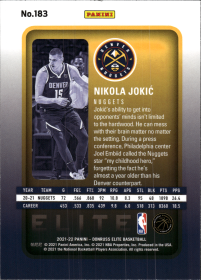Nikola Jokić - Panini Donruss Elite Base Set 2021-22, Nr. 183
