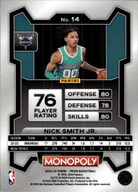 Nick Smith Jr. - Panini Prizm Monopoly Base Set 2023-24, Nr. 14 – Rookie Card