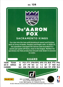 De'Aaron Fox - Panini Donruss Base Set 2021-22, Nr. 126