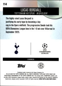 Lucas Bergvall - Topps Finest UEFA Club Competitions Base Set 2025-26, Nr. 114
