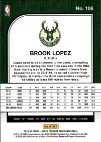 Brook Lopez - Panini Hoops Premium Stock Base Set 2019-20, Nr. 106