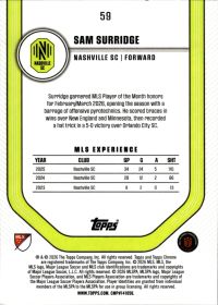 Sam Surridge - Topps Chrome MLS Base Set 2026, Nr. 59