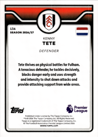 Kenny Tete - Topps Flagship Premier League Base Set 2026-27, Nr. 136