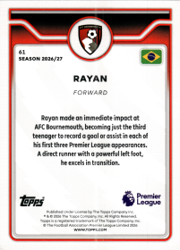 Rayan - Topps Flagship Premier League Base Set 2026-27, Nr. 61 – Rookie Card