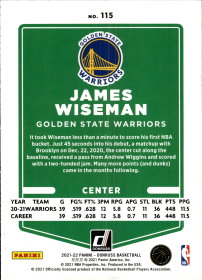 James Wiseman - Panini Donruss Base Set 2021-22, Nr. 115