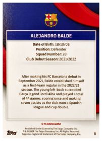 Alejandro Balde - Topps FC Barcelona Team Set First Team 2023-24, Nr. 8 – Nummeriert, Yellow