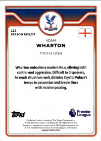 Adam Wharton - Topps Flagship Premier League Base Set 2026-27, Nr. 112