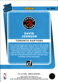 David Johnson - Panini Donruss Rated Rookie 2021-22, Nr. 243