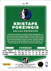 Kristaps Porzingis - Panini Donruss Base Set 2021-22, Nr. 57