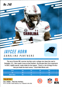 Jaycee Horn - Panini Prestige Base Set 2021, Nr. 246 – Rookie Card