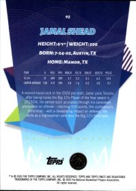 Jamal Shead - Topps Finest Base Set 2024-25, Nr. 92 – Rookie Card