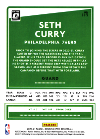 Seth Curry - Panini Donruss Optic Base Set 2020-21, Nr. 113
