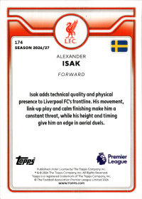 Alexander Isak - Topps Flagship Premier League Base Set 2026-27, Nr. 174