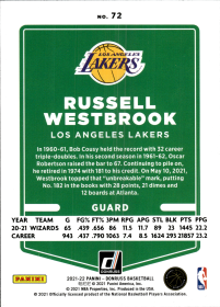 Russell Westbrook - Panini Donruss Base Set 2021-22, Nr. 72
