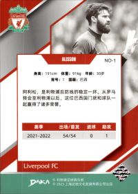 Alisson - DAKA Liverpool FC Set Holocene 2022-23, Nr. NO-1