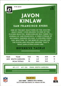 Javon Kinlaw - Panini Donruss Optic Base Set 2020, Nr. 115 – Rookie Card, Purple Shock