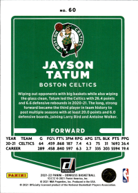 Jayson Tatum - Panini Donruss Base Set 2021-22, Nr. 60