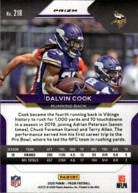 Dalvin Cook - Panini Prizm Base Set 2020, Nr. 218 – Orange Ice