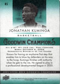 Jonathan Kuminga - Upper Deck Goodwin Champions Base Set 2021, Nr. 85