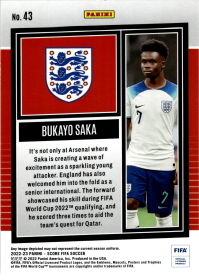 Bukayo Saka - Panini Score FIFA Base Set 2022-23, Nr. 43