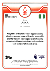 Ola Aina - Topps Flagship Premier League Base Set 2026-27, Nr. 222