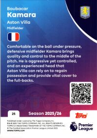 Boubacar Kamara - Topps Match Attax Premier League Base Set 2025-26, Nr. 25