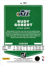 Rudy Gobert - Panini Donruss Base Set 2021-22, Nr. 182