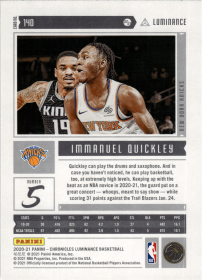 Immanuel Quickley - Panini Chronicles Luminance 2020-21, Nr. 140