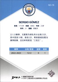 Sergio Gómez - DAKA Manchester City Set Holocene 2023-24, Nr. NO-16