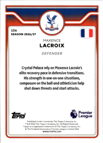 Maxence Lacroix - Topps Flagship Premier League Base Set 2026-27, Nr. 106