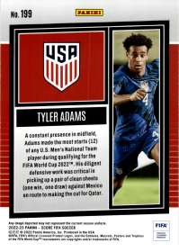 Tyler Adams - Panini Score FIFA Base Set 2022-23, Nr. 199