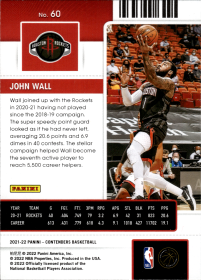 John Wall - Panini Contenders Game Ticket 2021-22, Nr. 60