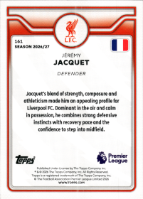 Jérémy Jacquet - Topps Flagship Premier League Base Set 2026-27, Nr. 161 – Rookie Card