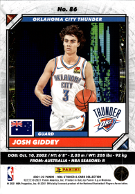 Josh Giddey - Panini NBA Sticker & Card Collection 2021-22, Nr. 86