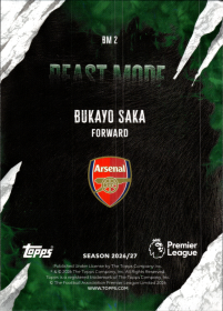 Bukayo Saka - Topps Flagship Premier League Beast Mode 2026-27, Nr. BM 2 – Insert