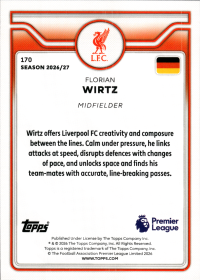 Florian Wirtz - Topps Flagship Premier League Base Set 2026-27, Nr. 170