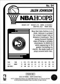 Jalen Johnson - Panini Hoops Base Set 2023-24, Nr. 94