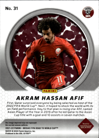 Akram Hassan Afif - Panini Mosaic FIFA Road to World Cup International Men of Mastery 2021-22, Nr. 31 – Rookie Card, Insert