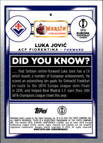 Luka Jović - Topps Merlin Chrome UEFA Club Competitions Base Set 2022-23, Nr. 6