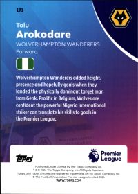 Tolu Arokodare - Topps Chrome Premier League Base Set 2025-26, Nr. 191 – Rookie Card, RayWave Refractor