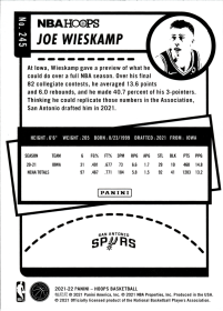 Joe Wieskamp - Panini Hoops Base Set 2021-22, Nr. 245