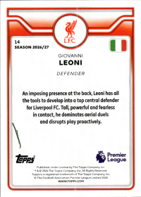 Giovanni Leoni - Topps Flagship Premier League Future Stars 2026-27, Nr. 14
