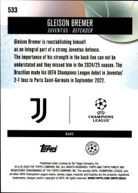 Gleison Bremer - Topps Finest UEFA Club Competitions Base Set 2025-26, Nr. 533