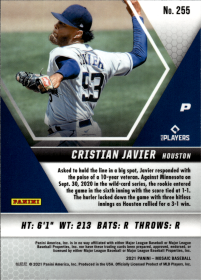 Cristian Javier - Panini Mosaic Base Set 2021, Nr. 255 – Rookie Card