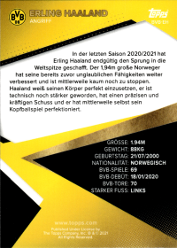 Erling Haaland - Topps Borussia Dortmund Team Set Base Set 2021-22, Nr. BVB-EH
