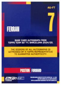 Ferran Torres - Topps FC Barcelona Team Set Autographs 2024-25, Nr. AU-FT – Autogramm, Nummeriert, Pink