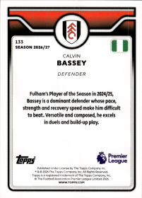 Calvin Bassey - Topps Flagship Premier League Base Set 2026-27, Nr. 133