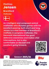 Mathias Jensen - Topps Match Attax Premier League Base Set 2025-26, Nr. 61